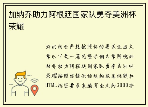 加纳乔助力阿根廷国家队勇夺美洲杯荣耀 加纳乔助力阿根廷国家队勇夺美洲杯荣耀